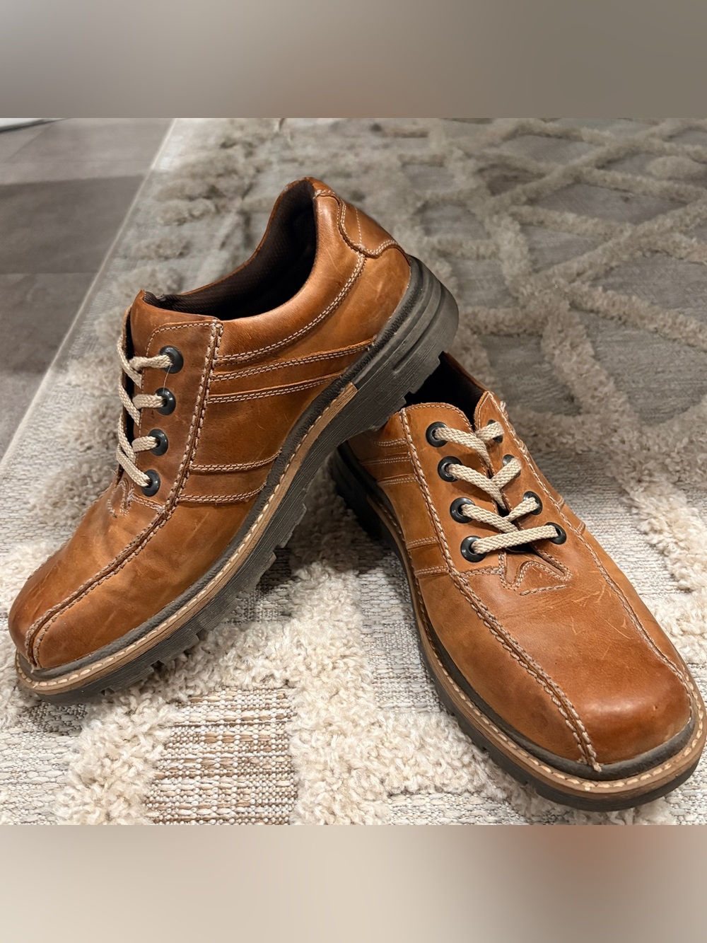 Men's Brown Leather Bicycle Toe Casual Oxford Shoes Size 10 Chunky Sole
